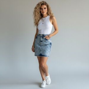 80s Vintage Acid Wash Mini Pencil Jean Skirt
